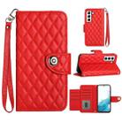 For Samsung Galaxy S23 5G Rhombic Texture Flip Leather Phone Case with Lanyard(Red) - 1