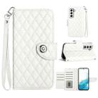 For Samsung Galaxy S23+ 5G Rhombic Texture Flip Leather Phone Case with Lanyard(White) - 1