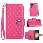 For Samsung Galaxy S23 Ultra 5G Rhombic Texture Flip Leather Phone Case with Lanyard(Rose Red) - 1