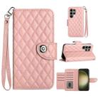 For Samsung Galaxy S23 Ultra 5G Rhombic Texture Flip Leather Phone Case with Lanyard(Coral Pink) - 1