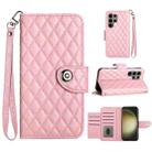 For Samsung Galaxy S23 Ultra 5G Rhombic Texture Flip Leather Phone Case with Lanyard(Pink) - 1