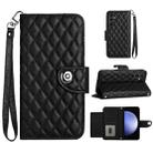 For Samsung Galaxy S23 FE 5G Rhombic Texture Flip Leather Phone Case with Lanyard(Black) - 1