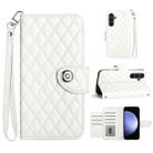 For Samsung Galaxy S23 FE 5G Rhombic Texture Flip Leather Phone Case with Lanyard(White) - 1