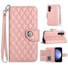 For Samsung Galaxy S23 FE 5G Rhombic Texture Flip Leather Phone Case with Lanyard(Coral Pink) - 1