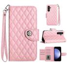 For Samsung Galaxy S23 FE 5G Rhombic Texture Flip Leather Phone Case with Lanyard(Pink) - 1