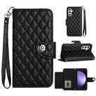 For Samsung Galaxy S24 5G Rhombic Texture Flip Leather Phone Case with Lanyard(Black) - 1