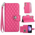 For Samsung Galaxy S24 5G Rhombic Texture Flip Leather Phone Case with Lanyard(Rose Red) - 1