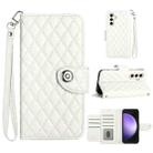 For Samsung Galaxy S24 5G Rhombic Texture Flip Leather Phone Case with Lanyard(White) - 1