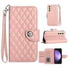 For Samsung Galaxy S24 5G Rhombic Texture Flip Leather Phone Case with Lanyard(Coral Pink) - 1