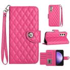 For Samsung Galaxy S24+ 5G Rhombic Texture Flip Leather Phone Case with Lanyard(Rose Red) - 1