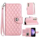 For Samsung Galaxy S24+ 5G Rhombic Texture Flip Leather Phone Case with Lanyard(Pink) - 1