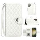 For Samsung Galaxy S24 Ultra 5G Rhombic Texture Flip Leather Phone Case with Lanyard(White) - 1