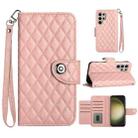 For Samsung Galaxy S24 Ultra 5G Rhombic Texture Flip Leather Phone Case with Lanyard(Coral Pink) - 1