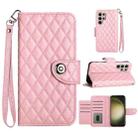 For Samsung Galaxy S24 Ultra 5G Rhombic Texture Flip Leather Phone Case with Lanyard(Pink) - 1