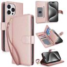 For iPhone 15 Pro Max Multi-Card Wallet RFID Leather Phone Case(Rose Gold) - 1