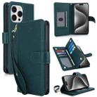 For iPhone 15 Pro Multi-Card Wallet RFID Leather Phone Case(Green) - 1