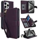 For iPhone 15 Pro Multi-Card Wallet RFID Leather Phone Case(Dark Purple) - 1