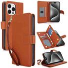 For iPhone 15 Pro Multi-Card Wallet RFID Leather Phone Case(Brown) - 1