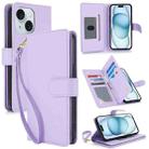 For iPhone 15 Plus Multi-Card Wallet RFID Leather Phone Case(Light Purple) - 1