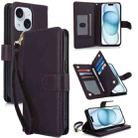 For iPhone 15 Plus Multi-Card Wallet RFID Leather Phone Case(Dark Purple) - 1