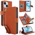 For iPhone 15 Plus Multi-Card Wallet RFID Leather Phone Case(Brown) - 1