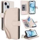 For iPhone 15 Multi-Card Wallet RFID Leather Phone Case(Apricot) - 1