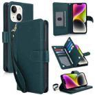 For iPhone 14 Plus Multi-Card Wallet RFID Leather Phone Case(Green) - 1