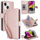 For iPhone 14 Plus Multi-Card Wallet RFID Leather Phone Case(Rose Gold) - 1