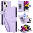 For iPhone 14 Plus Multi-Card Wallet RFID Leather Phone Case(Light Purple) - 1