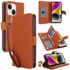 For iPhone 14 Multi-Card Wallet RFID Leather Phone Case(Brown) - 1