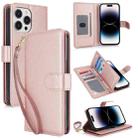 For iPhone 14 Pro Multi-Card Wallet RFID Leather Phone Case(Rose Gold) - 1