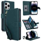 For iPhone 14 Pro Max Multi-Card Wallet RFID Leather Phone Case(Green) - 1