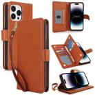 For iPhone 14 Pro Max Multi-Card Wallet RFID Leather Phone Case(Brown) - 1