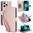 For iPhone 13 Pro Max Multi-Card Wallet RFID Leather Phone Case(Rose Gold) - 1