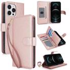 For iPhone 12 Pro Max Multi-Card Wallet RFID Leather Phone Case(Rose Gold) - 1