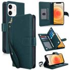 For iPhone 12 / 12 Pro Multi-Card Wallet RFID Leather Phone Case(Green) - 1