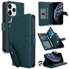 For iPhone 11 Pro Max Multi-Card Wallet RFID Leather Phone Case(Green) - 1