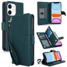 For iPhone 11 Multi-Card Wallet RFID Leather Phone Case(Green) - 1