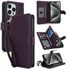 For iPhone 16 Pro Multi-Card Wallet RFID Leather Phone Case(Dark Purple) - 1