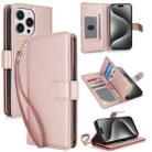 For iPhone 16 Pro Max Multi-Card Wallet RFID Leather Phone Case(Rose Gold) - 1