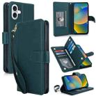 For iPhone 16 Multi-Card Wallet RFID Leather Phone Case(Green) - 1