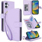 For iPhone 16 Multi-Card Wallet RFID Leather Phone Case(Light Purple) - 1