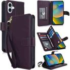 For iPhone 16 Multi-Card Wallet RFID Leather Phone Case(Dark Purple) - 1