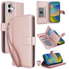 For iPhone 16 Plus Multi-Card Wallet RFID Leather Phone Case(Rose Gold) - 1