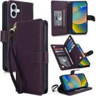 For iPhone 16 Plus Multi-Card Wallet RFID Leather Phone Case(Dark Purple) - 1