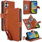 For iPhone 16 Plus Multi-Card Wallet RFID Leather Phone Case(Brown) - 1