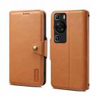 For Huawei P60 Denior Cowhide Texture Wallet Style Leather Phone Case(Khaki) - 1