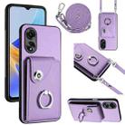 For OPPO A58/A58x/A1x/A2x Organ Card Bag Ring Holder Phone Case with Long Lanyard(Purple) - 1