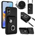 For OPPO A58/A58x/A1x/A2x Organ Card Bag Ring Holder Phone Case with Long Lanyard(Black) - 1