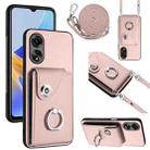 For OPPO A58/A58x/A1x/A2x Organ Card Bag Ring Holder Phone Case with Long Lanyard(Pink) - 1